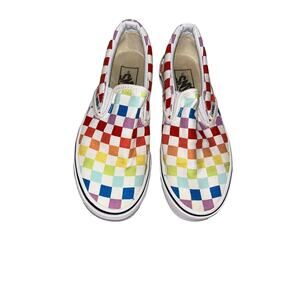 Vans Rainbow Checkered Checkerboard Classic Slip On Shoes Unisex Men 4 Women 5.5